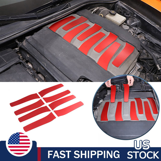 8Pcs Red Interior Alloy Engine Panel Covers Plate Fit for Corvette C7 2014-19 US 1