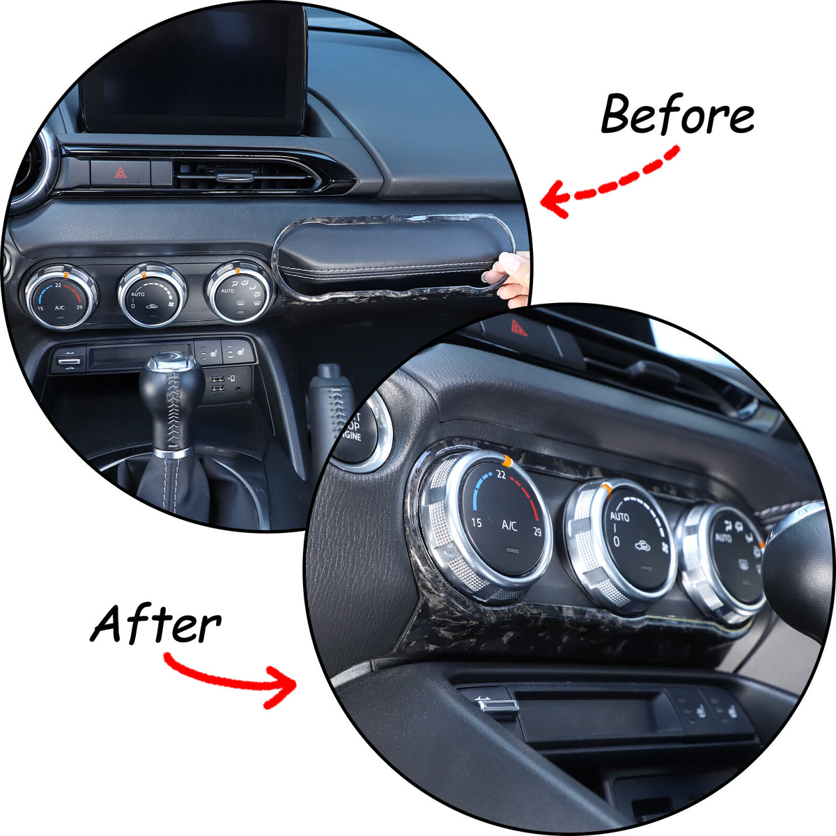 Forged Carbon Fiber Interior Air conditioning knob frame Trim For Mazda MX-5 16+ 14