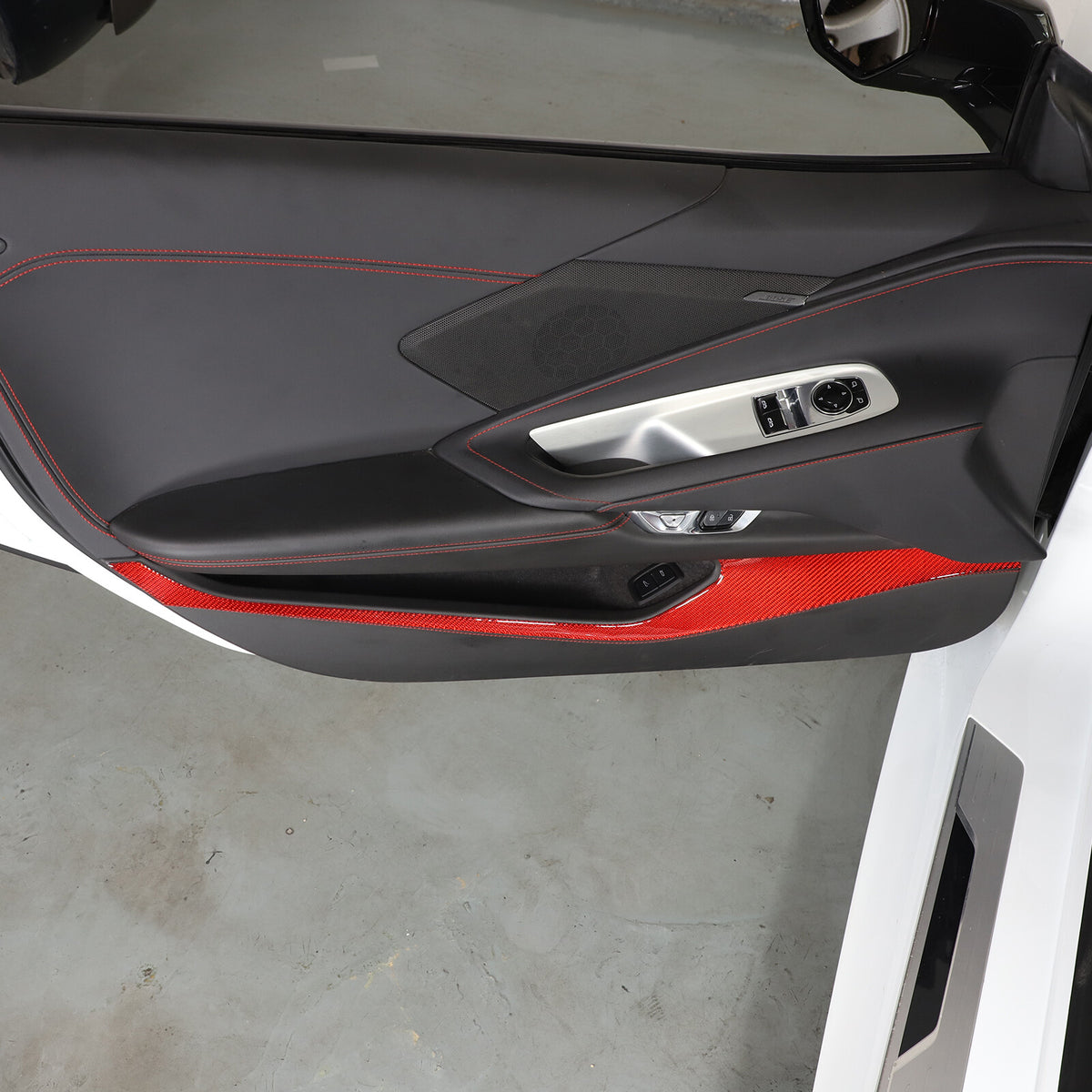 Red Carbon Fiber Interior Door Panel Anti Kick Trim Sticker For Corvette C8 20+ 17