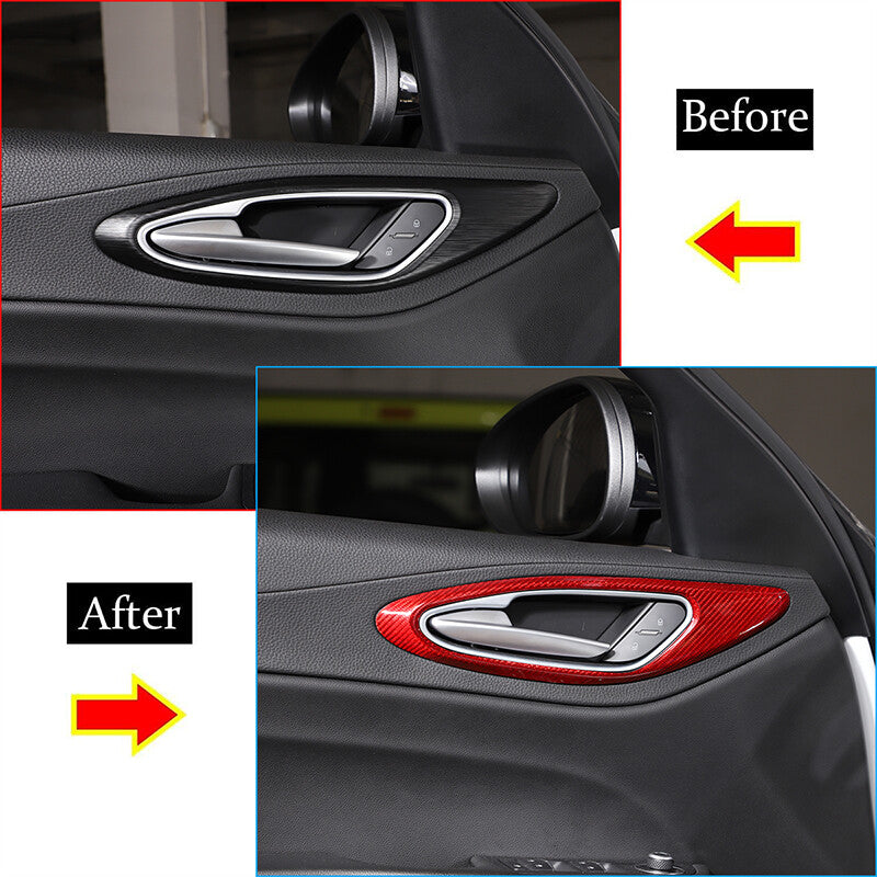 Red Carbon Fiber Style Inner Door Handle Frame Trim For Alfa Romeo Giulia 17-19 12