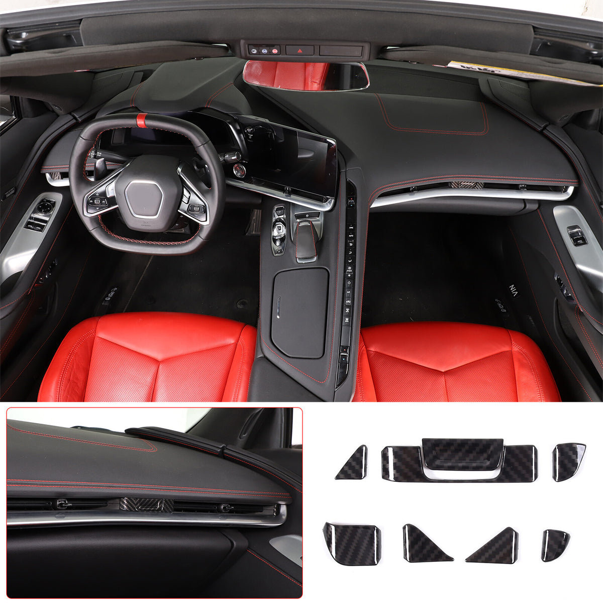 Carbon Fiber ABS Interior Full Decor Cover Trim Kit For Corvette C8 2020-2025 - Styles 26-30 72