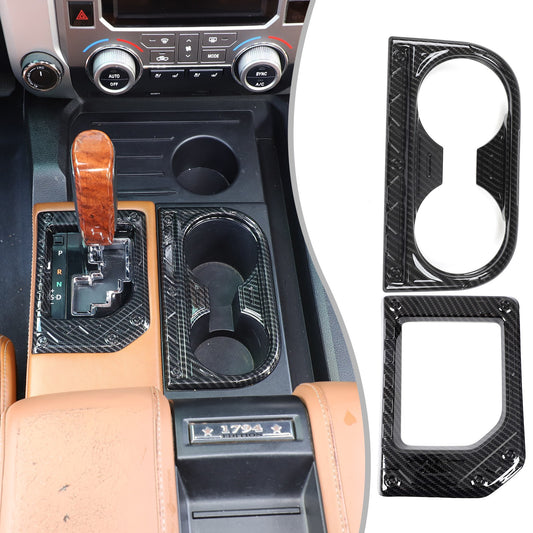 Mech Carbon Fiber Center Cup Holder Gear Trim Set For Toyota Tundra 14-21 US 1