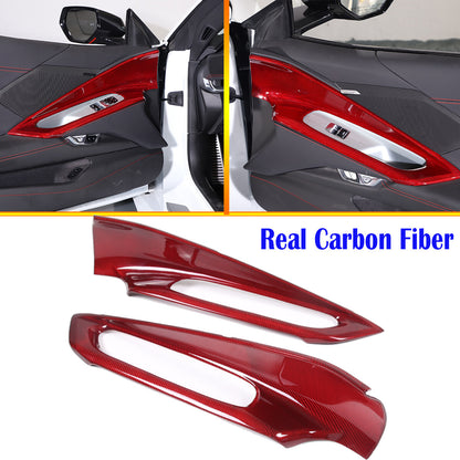 Red Real Carbon Fiber Interior Door Panel Frame Trim For Corvette C8 2020-2026 1