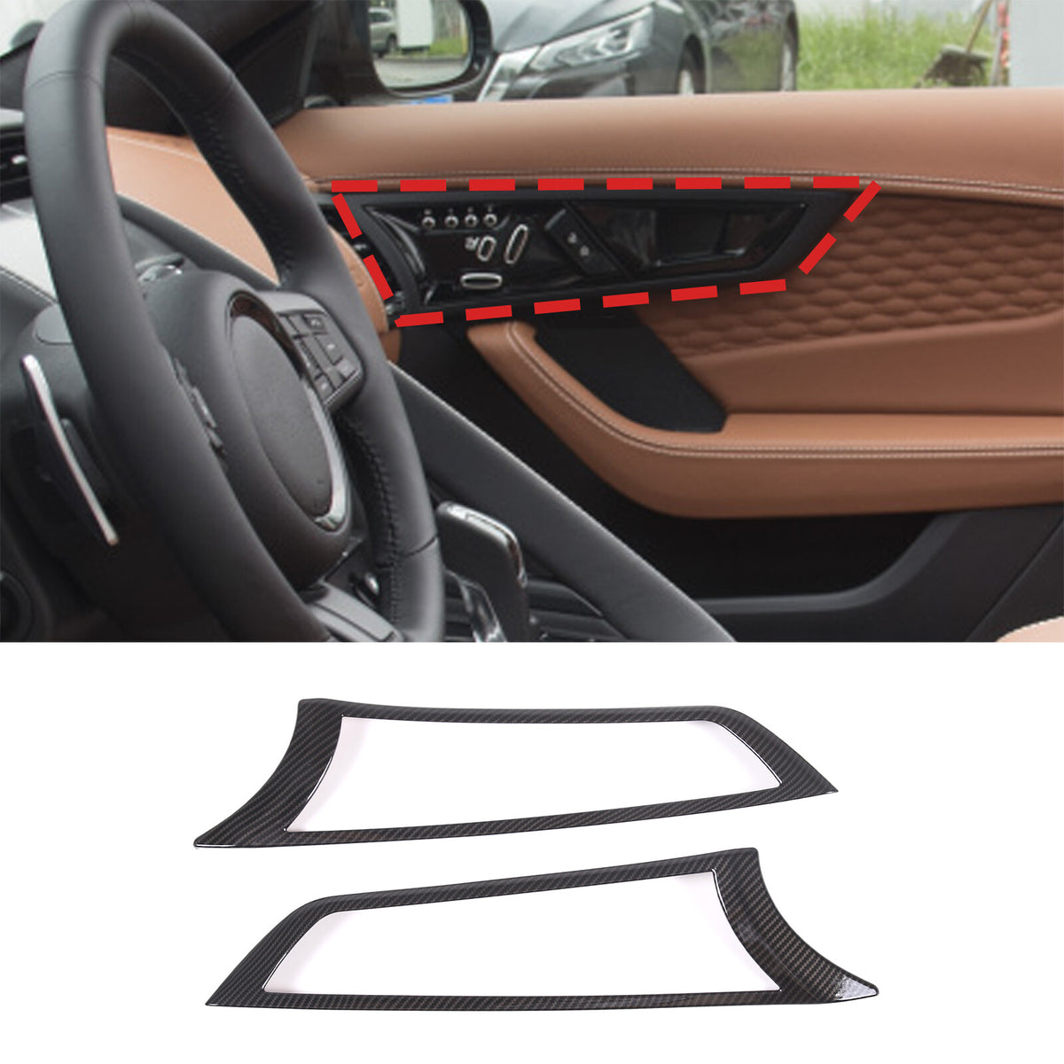 ABS Carbon Fiber Inner Door Handle Frame Cover Trim For Jaguar F-TYPE 2013-24 US 4