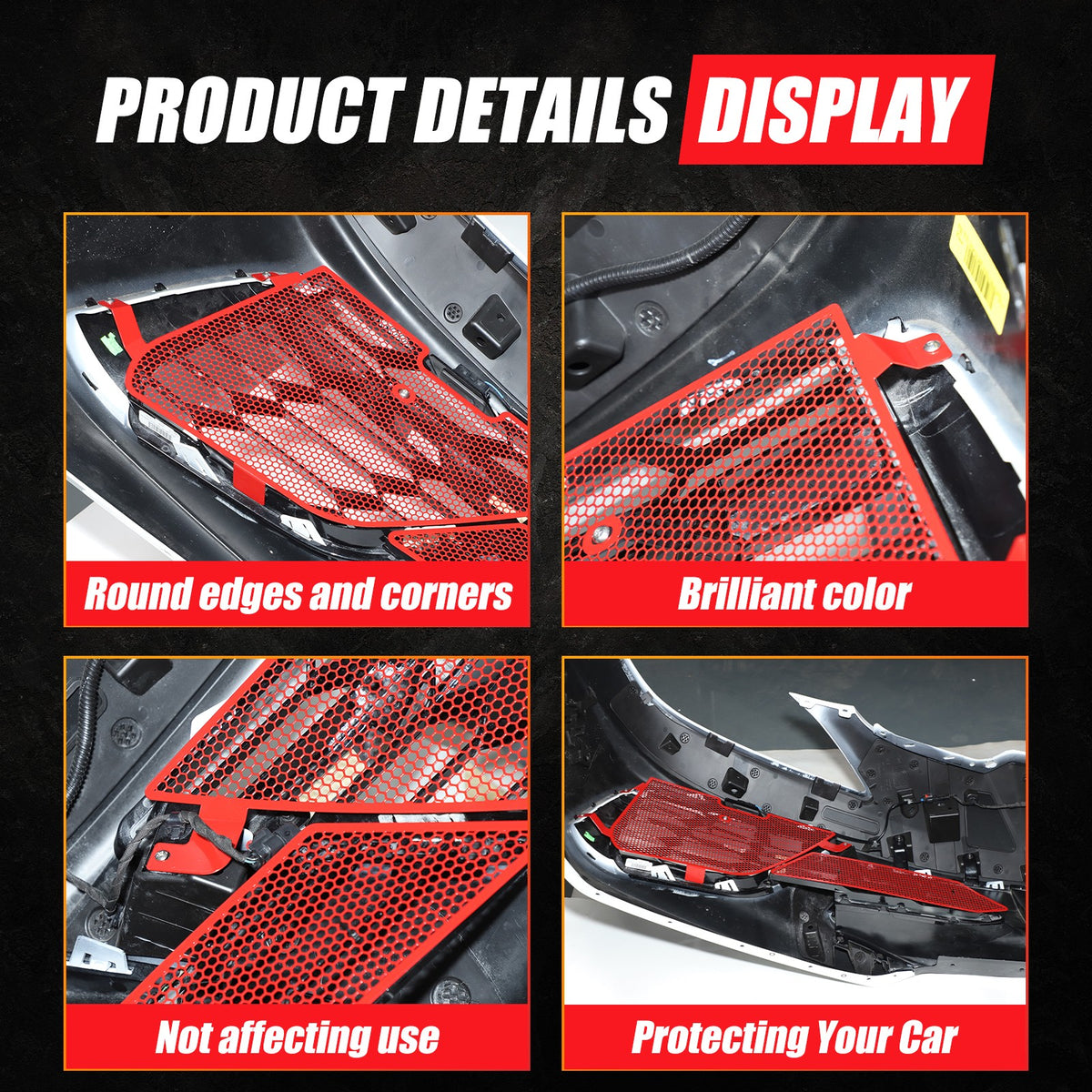 Red Steel Front Bumper Grille Mesh Screen Insect Guard For Corvette C8 2020 10