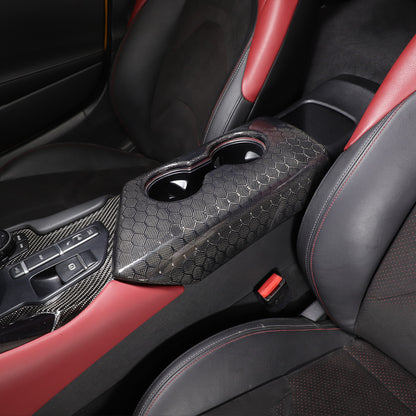 Real Carbon Fiber Center Armrest Box Panel Trim Cover For Toyota Supra A90 19-24 1