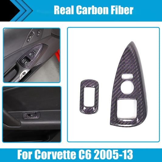 Real Carbon Fiber Window Lift Switch Button Trim Frame For Corvette C6 2005-2013 1