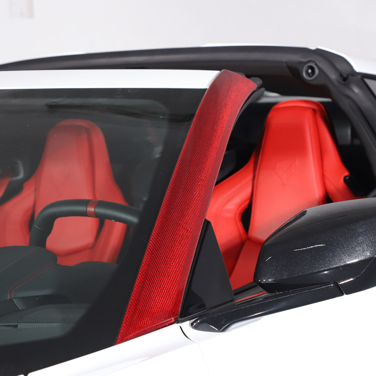 Red Carbon Fiber Exterior A-pillar Trim Cover Fits For Corvette C8 2020-2026 3