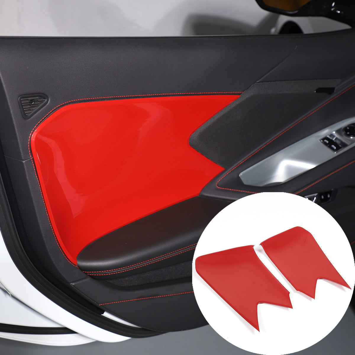 Red ABS Interior Door Anti-Kick Panel Cover Trim Frame For Corvette C8 20-26 US 11