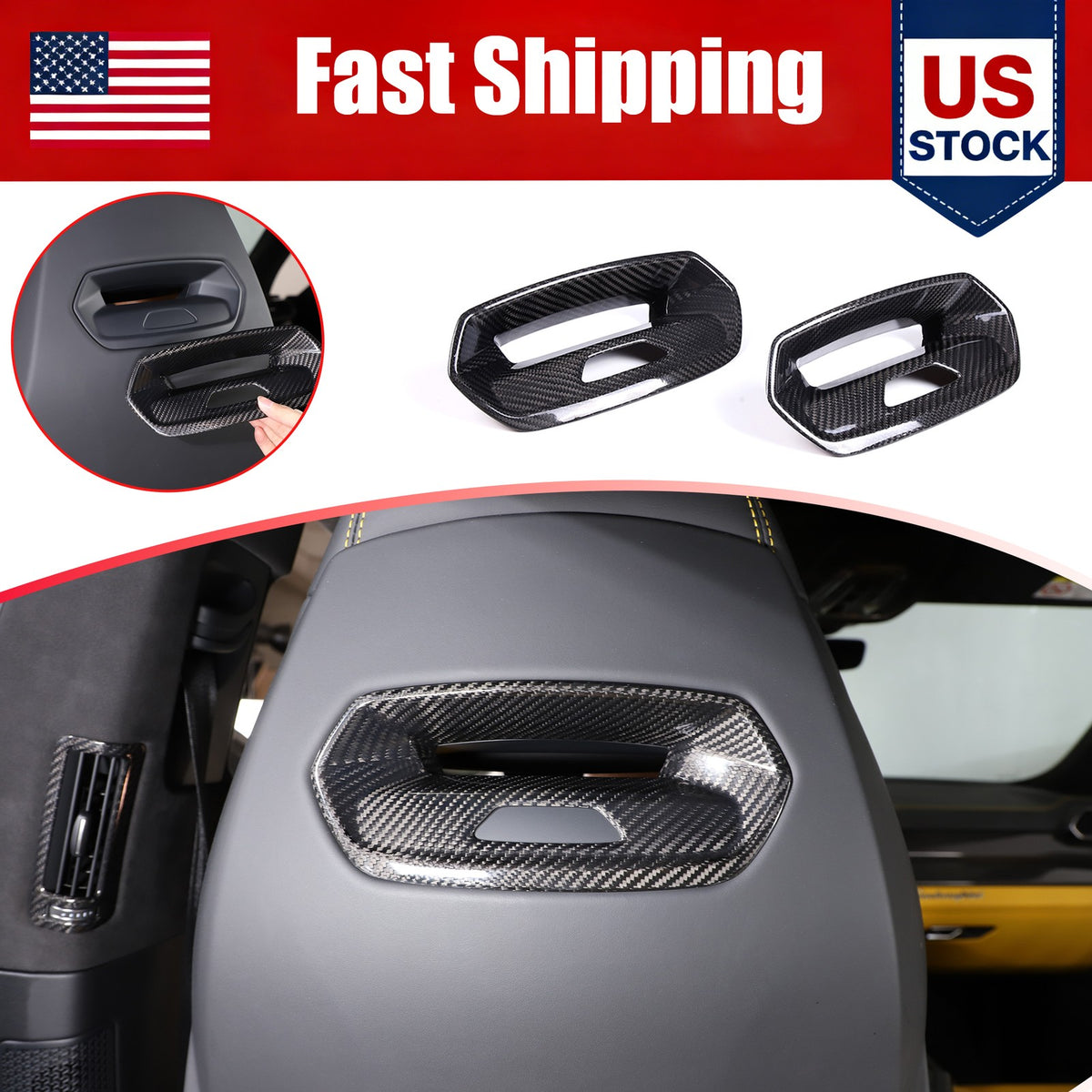 Carbon fiber Seat Headrest Back Hook Cover Trim For Lamborghini URUS 2018-23 US 1