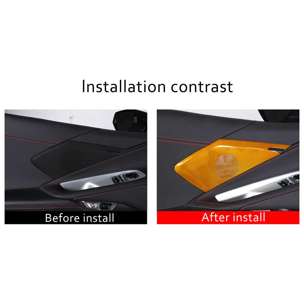 Yellow Real Carbon Fiber Door Sound Speaker Cover Trim For C8 Corvette 1LT 2026 9