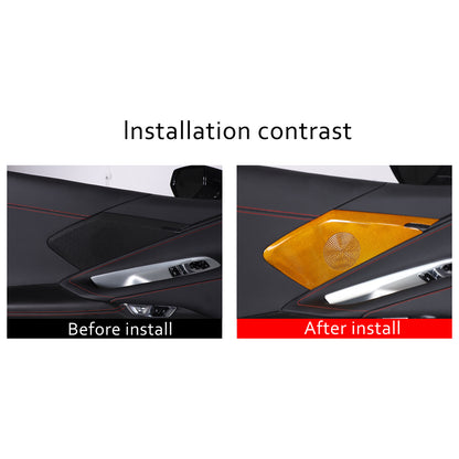 Yellow Real Carbon Fiber Door Sound Speaker Cover Trim For C8 Corvette 1LT 2026 9