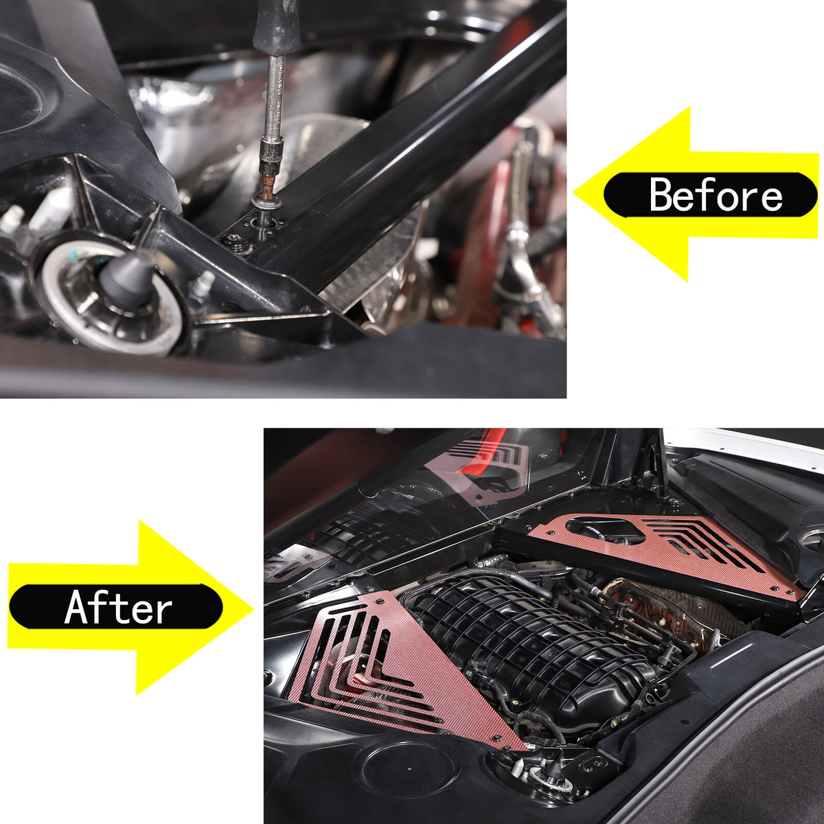 Pink Real Carbon fiber Engine Bay Side Panel Cover Overlay For Corvette C8 Coupe 6