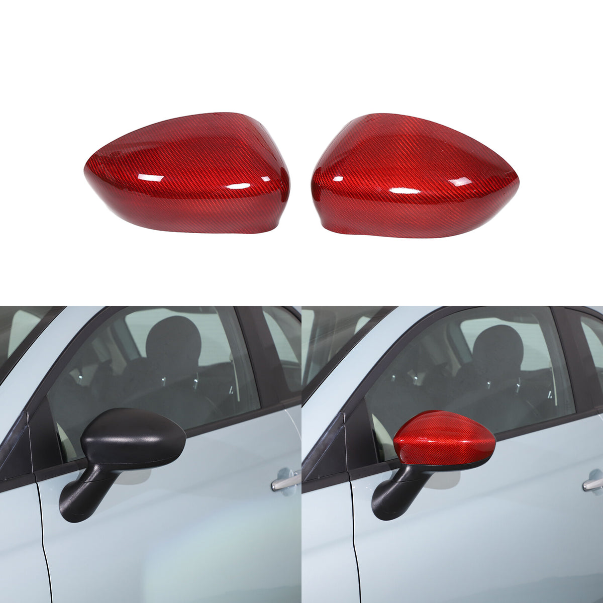 Red Carbon Fiber Exterior Side Rear Mirror Trim For Fiat 500 Abarth 595 2010+ US 6