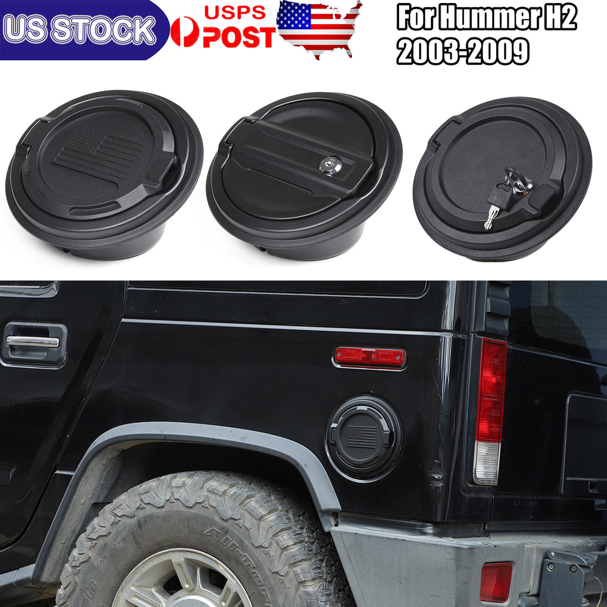 Locking Fuel Door Black Gas Tank Cap Cover Lock Key For Hummer H2 2003-2009 1