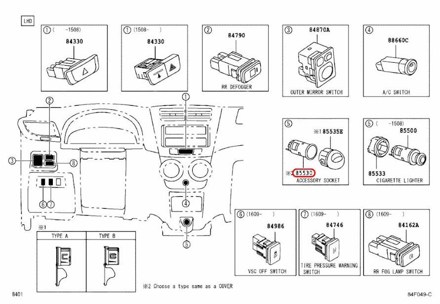 Toyota OEM Socket Assy Power Outlet No.1 85530-33020 for Lexus 4Runner 3