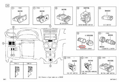 Toyota OEM Socket Assy Power Outlet No.1 85530-33020 for Lexus 4Runner 3