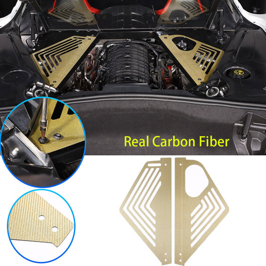 Yellow Real Carbon fiber Engine Bay Side Panel Cover Overlay For Corvette C8 20+ 1