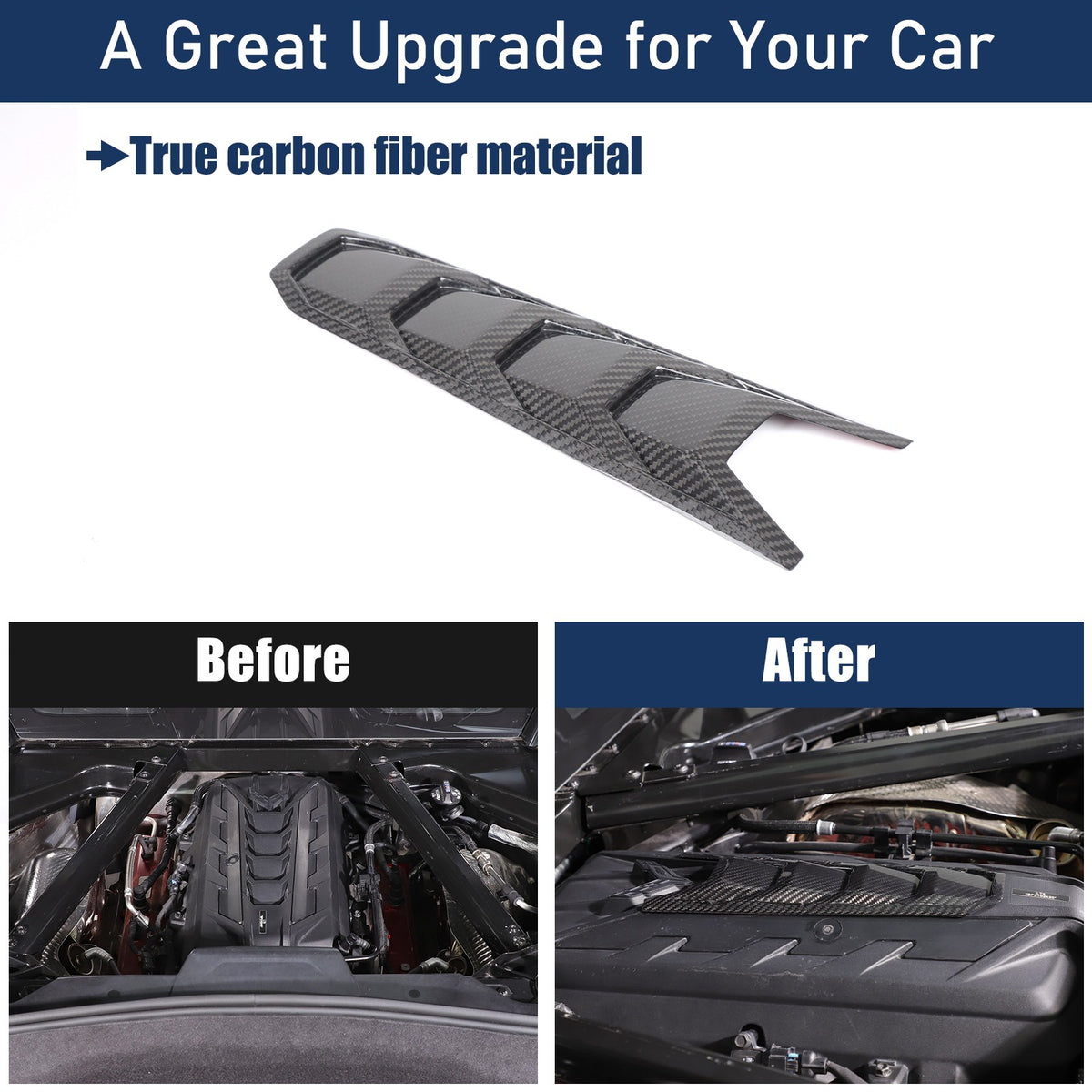 Real Carbon Fiber Engine Hood Center U-Shaped Cover Trim For Corvette C8 2020+ 23