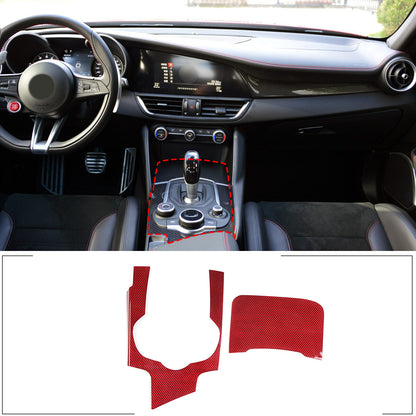 Red Carbon Fiber Car Gear Shift Panel Cover Trim For Alfa Romeo Giulia 2017-19 1