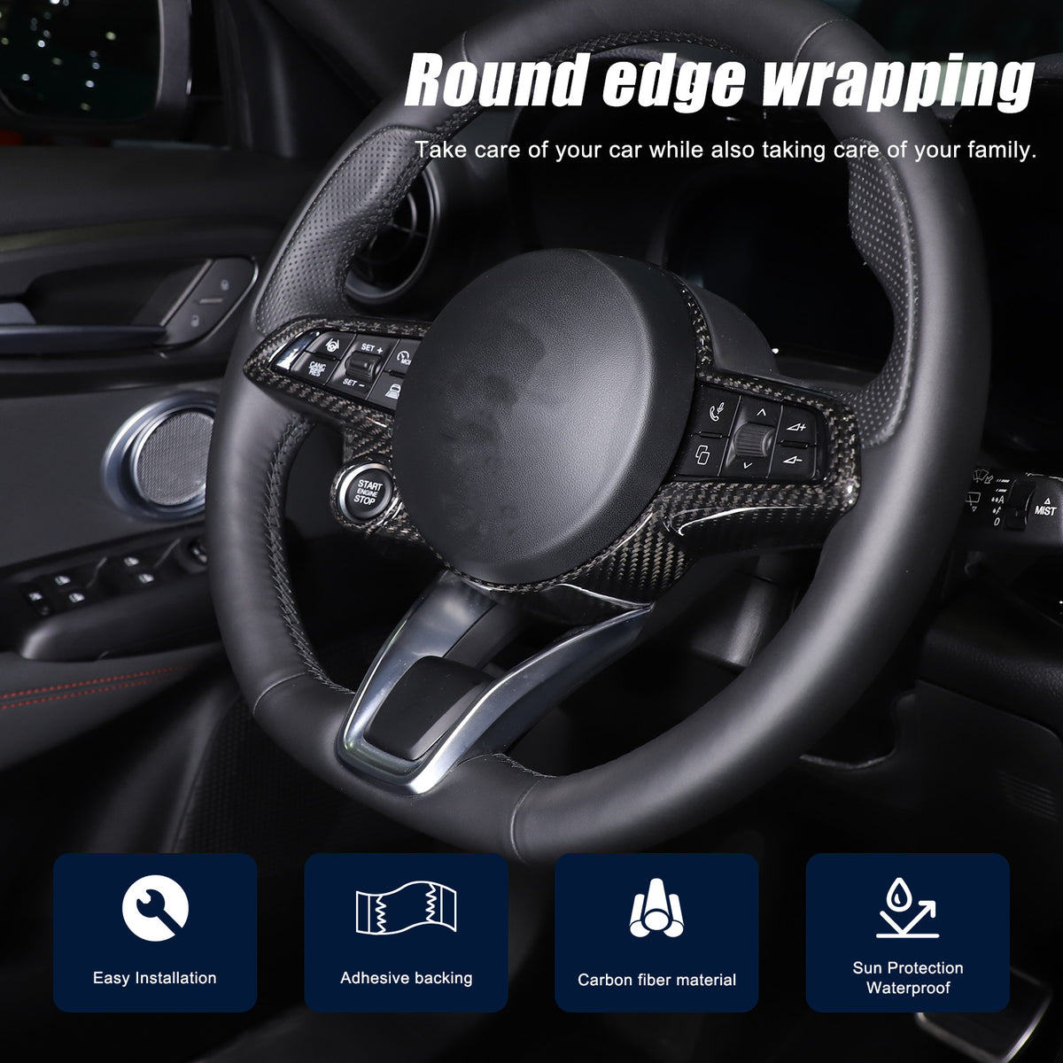 Real Carbon Fiber Steering Wheel Cover Trim For Alfa Romeo Giulia/Stelvio 20+ US 18