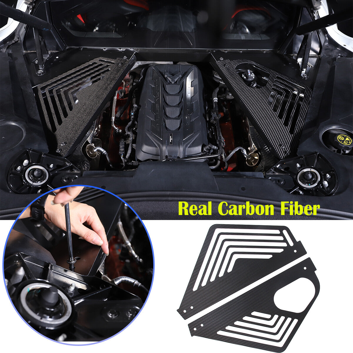 For 20-2025 C8 Corvette Carbon Fiber Engine Bay Trim Panel Overlay Accents Cover 1