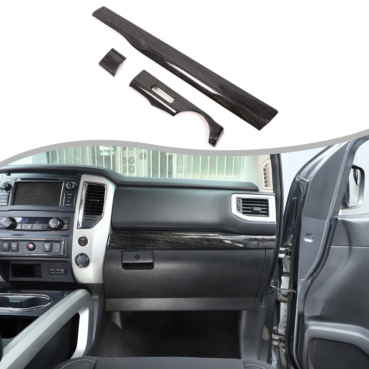 Black Wood Grain ABS Glove Box Upper Trim For Nissan Titan 2016-2023 US 10