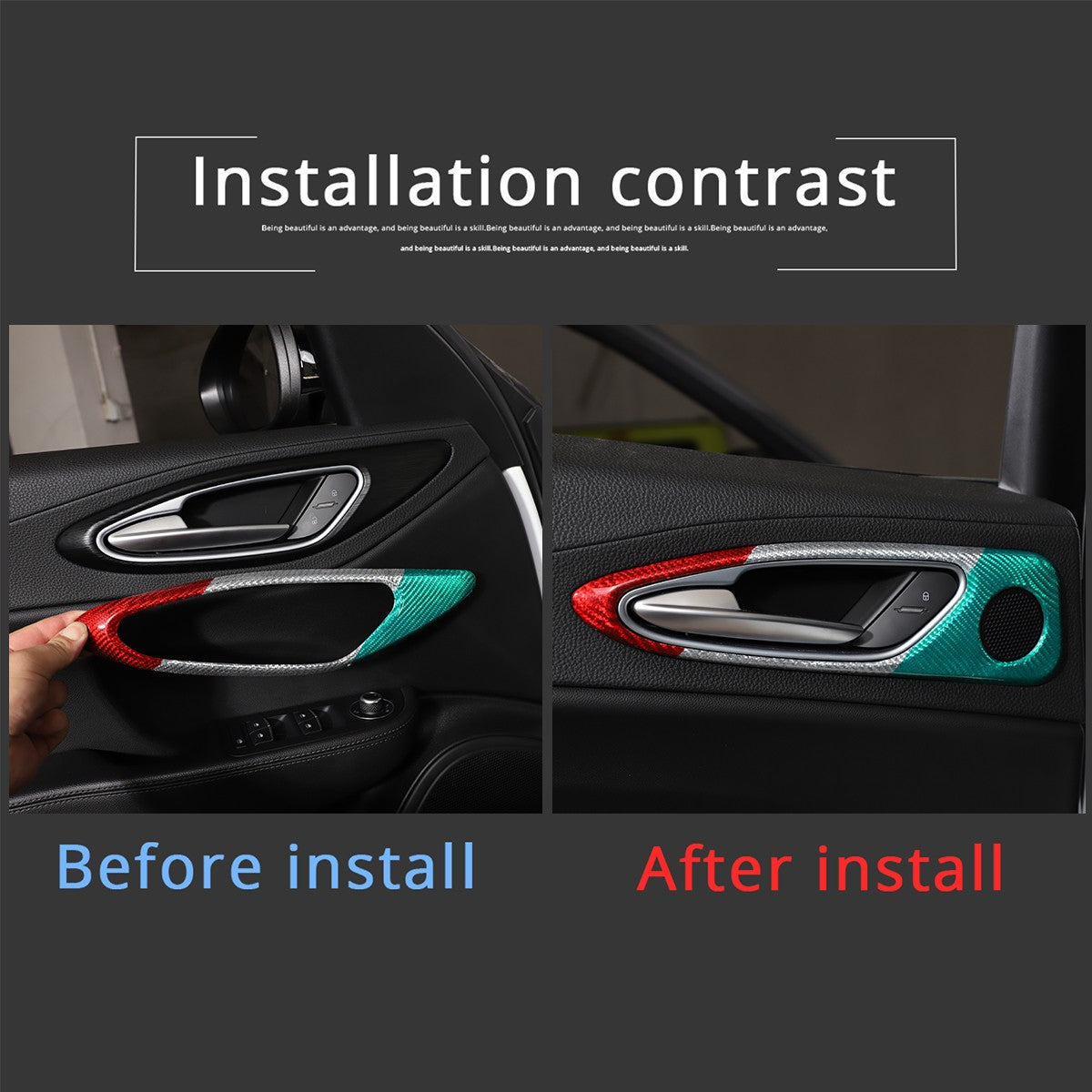 Tri-Color Real Carbon Fiber Inner Door Handle Trim For Alfa Romeo Giulia 2017-20 9