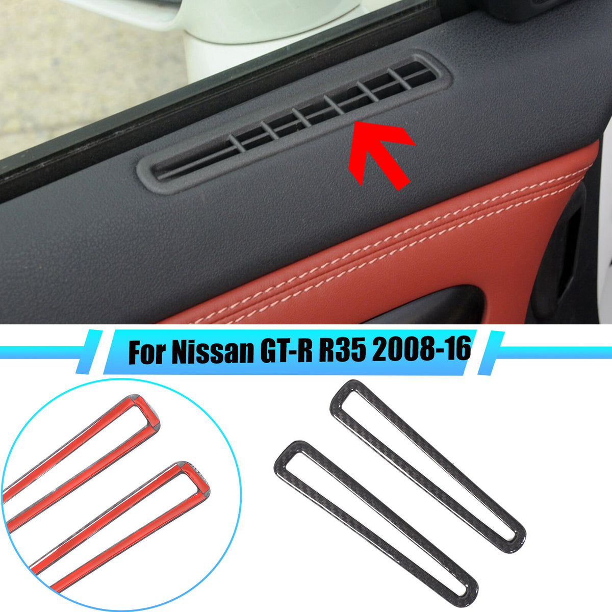 Real Carbon Fiber Interior Window Air Outlet Trim For Nissan GT-R R35 2008-16 1