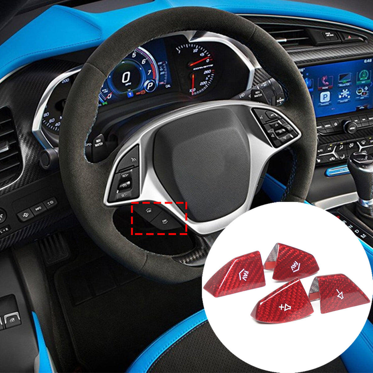 Red Real Carbon Fiber Interior Center Full Trim Set Kit For Corvette C7 2014-19 - Variants 1-5 34