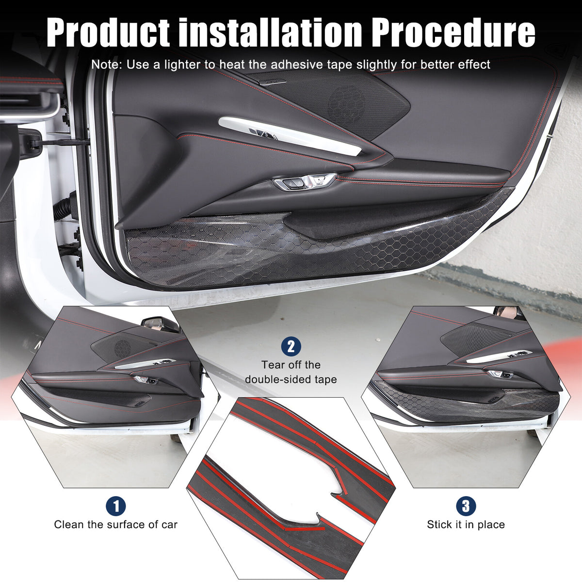 Real Honeycomb Carbon Fiber Door Panel Cover Trim For Corvette C8 20+ US 3