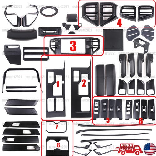Matte Black ABS Interior Decoration Cover Trim Kit For Toyota Tundra 2022-26 US - Variants 26-29 2