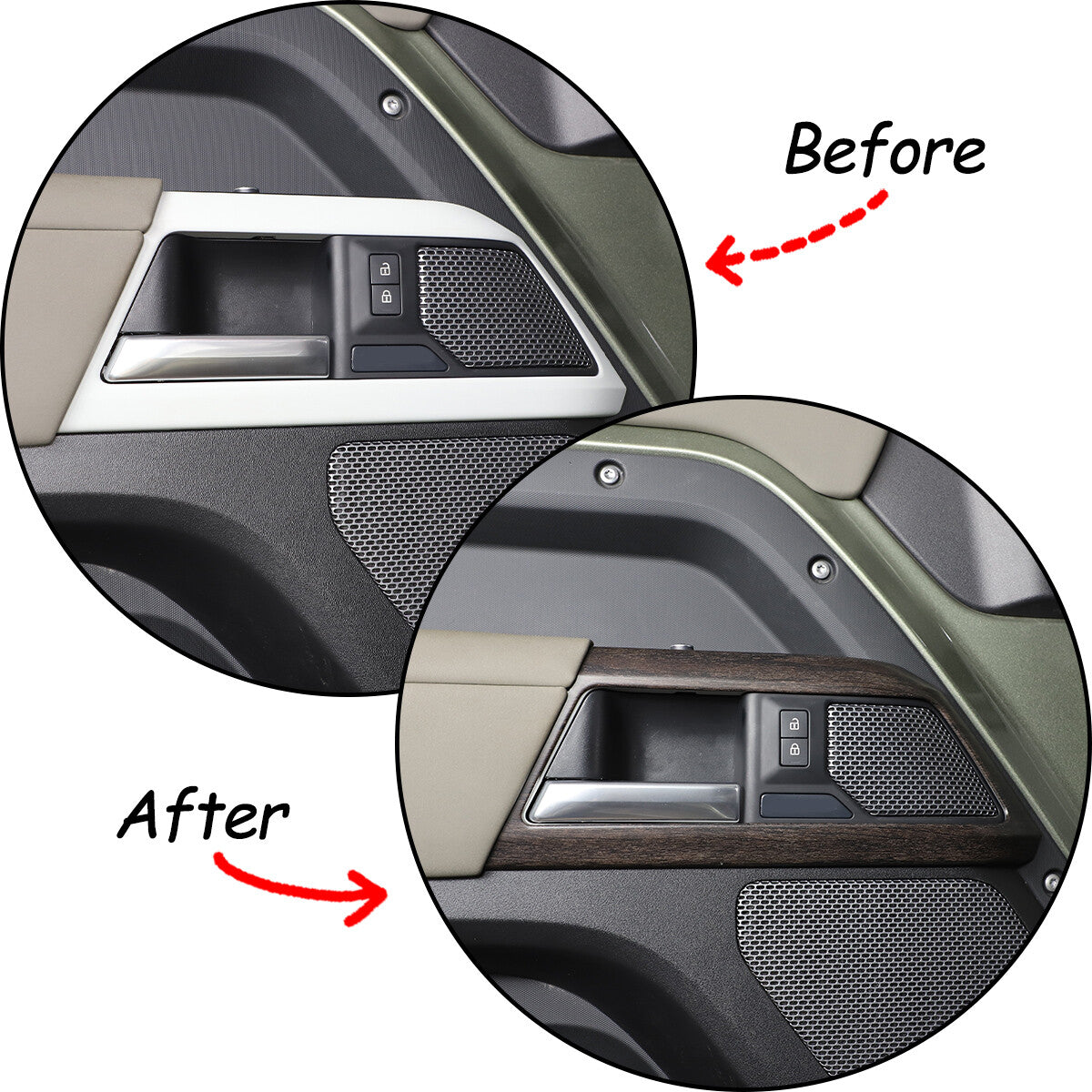 ABS Oak Grain Inner Door Handle Frame Cover For Land Rover Defender 110 2020-21 2