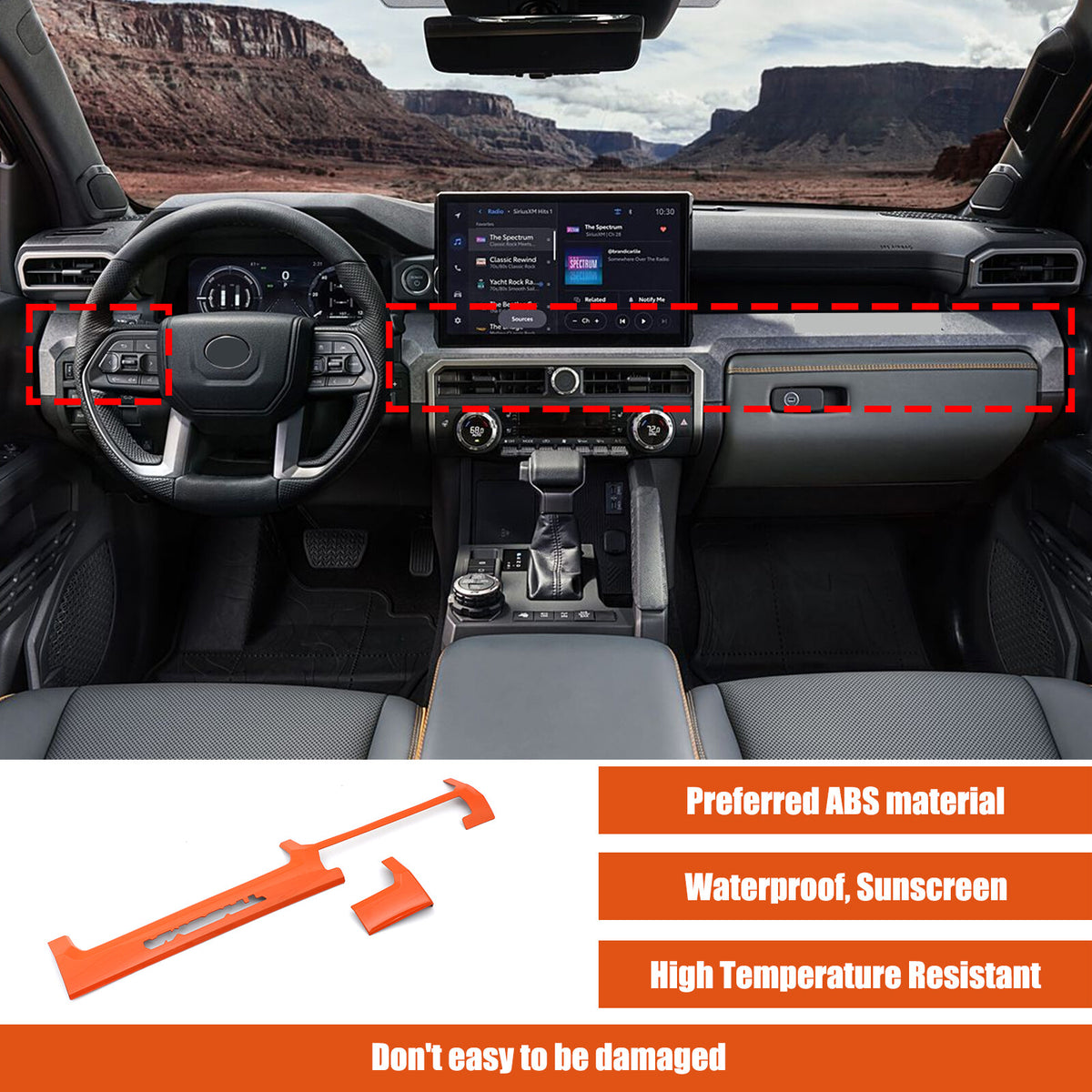 Orange ABS Center Console Strip Trim Cover For Toyota Tacoma 2024+ US 17