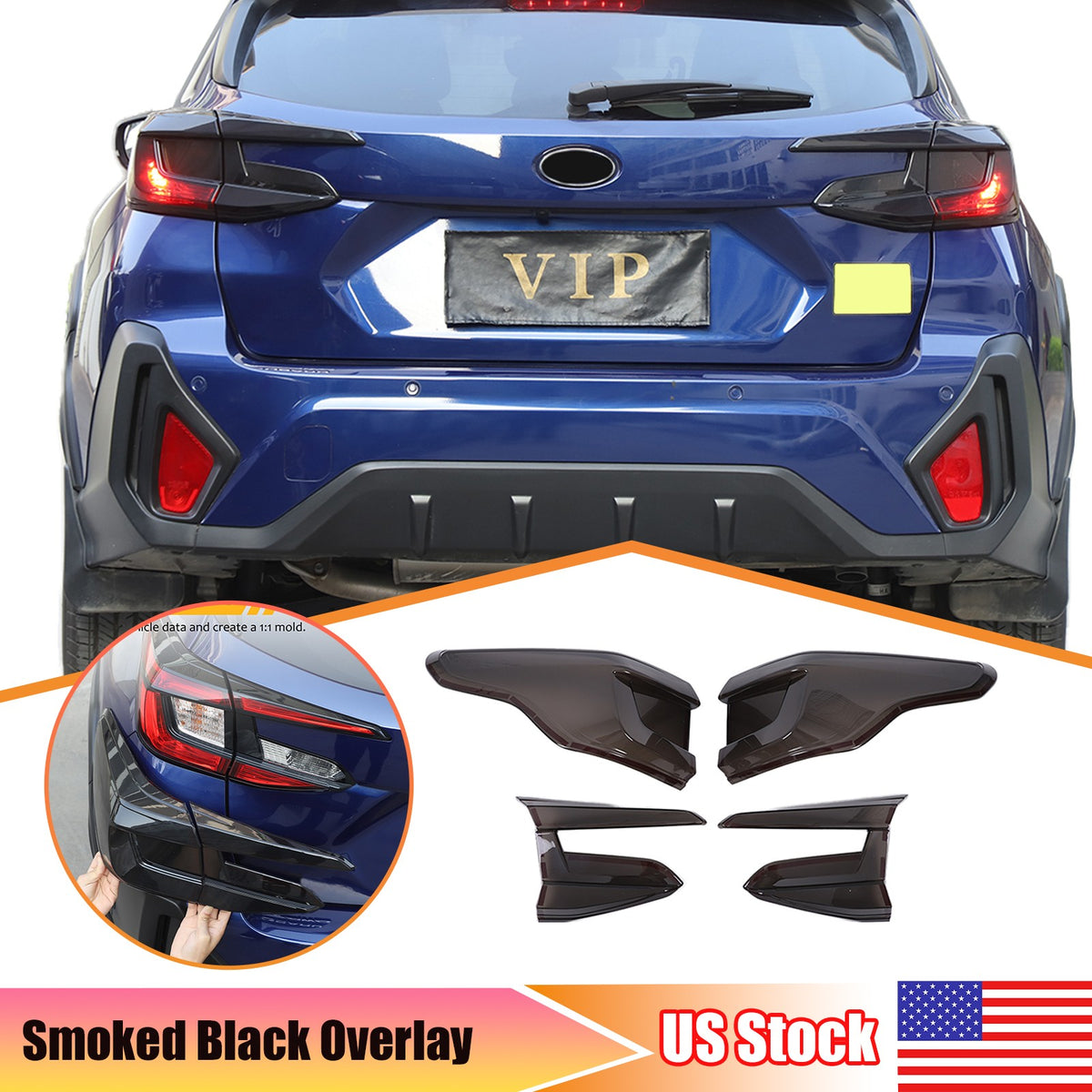 Smoked Black Rear Tail Light Guard Decor Cover Trim For Subaru Crosstrek 24+ US 1