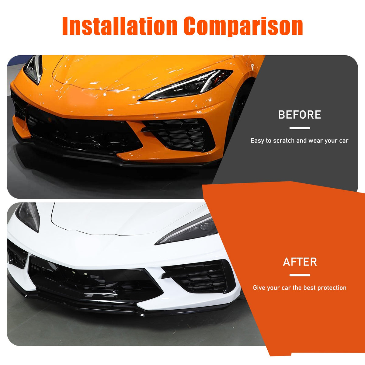 Replacement Black Front Bumper Lip Kit Splitter Exterior For Corvette C8 20+ US 11