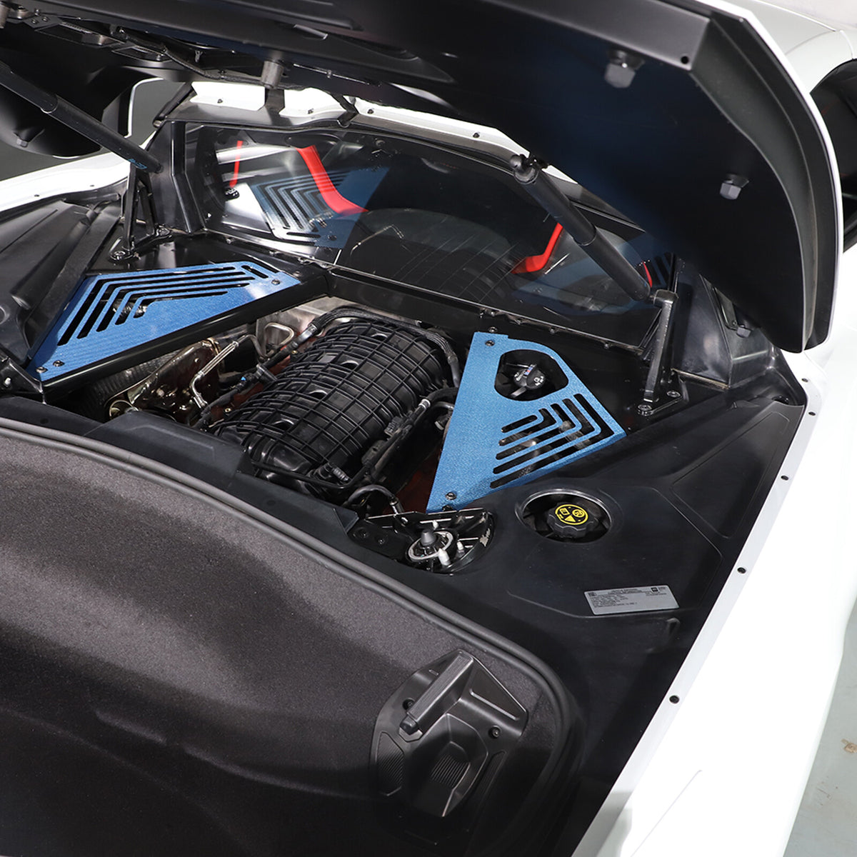 Blue Real Carbon fiber Engine Bay Side Panel Cover Overlay For Corvette C8 Coupe 3