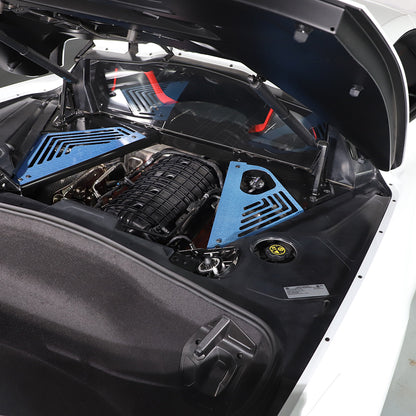 Blue Real Carbon fiber Engine Bay Side Panel Cover Overlay For Corvette C8 Coupe 3