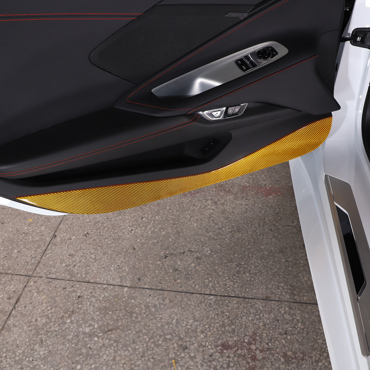 Yellow Carbon Fiber Door Anti-Kick Panel Sticker For Corvette C8 2020-26 7