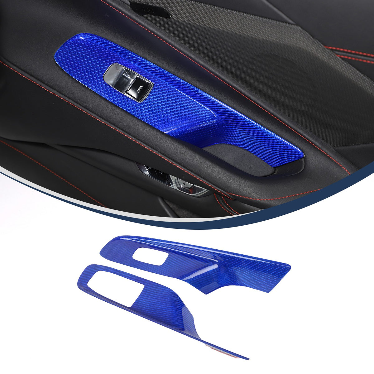 Blue Real Carbon Fiber Window Lift Switch Trim For Corvette C8 Coupe 20+ US 2