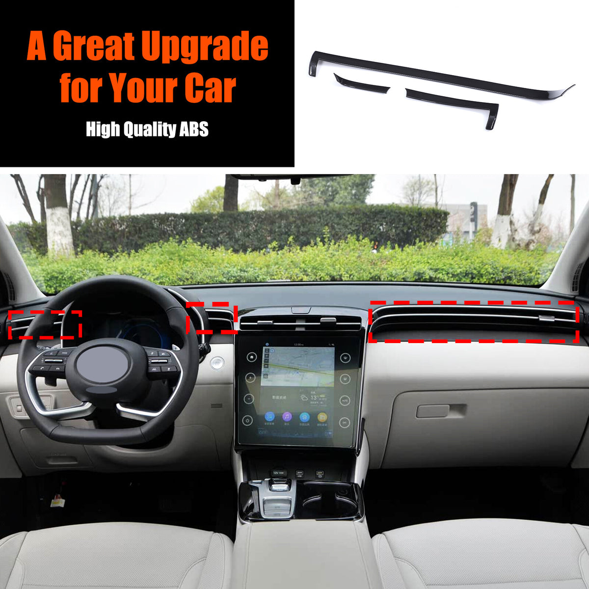 Glossy Black Center Console Air Vent Trim Strip For Hyundai Santa Cruz 2022+ US 2