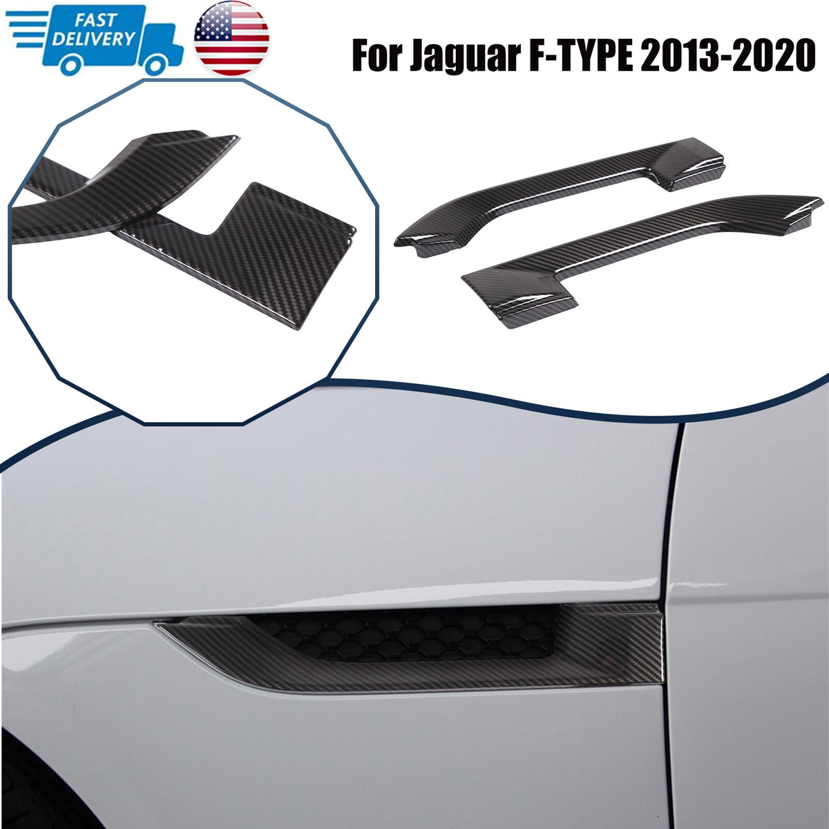 ABS Carbon fiber Side Fender Air Vent Cover Trim For Jaguar F-TYPE 2013-20 US 1