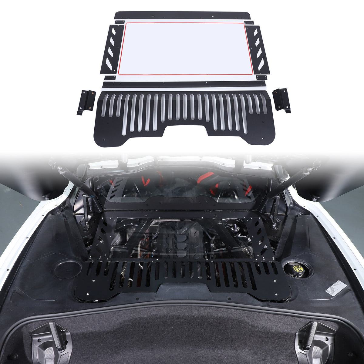 Black Aluminum Engine Hood Transparent Panel Cover Trim For Corvette C8 20+ 2