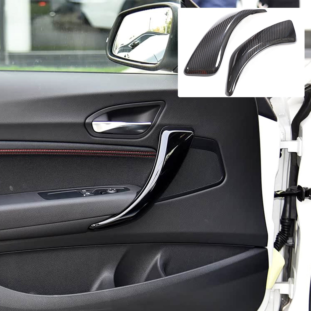 Real Carbon Fiber Inner Door Handle Trim For BMW 1 2 Series E81 E82 F22 14-19 US 4