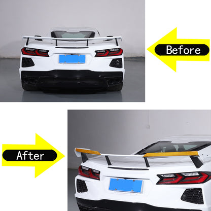 Yellow Carbon Fiber High Wing Spoiler Add-On Wicker Bill Pair For Corvette C8 3