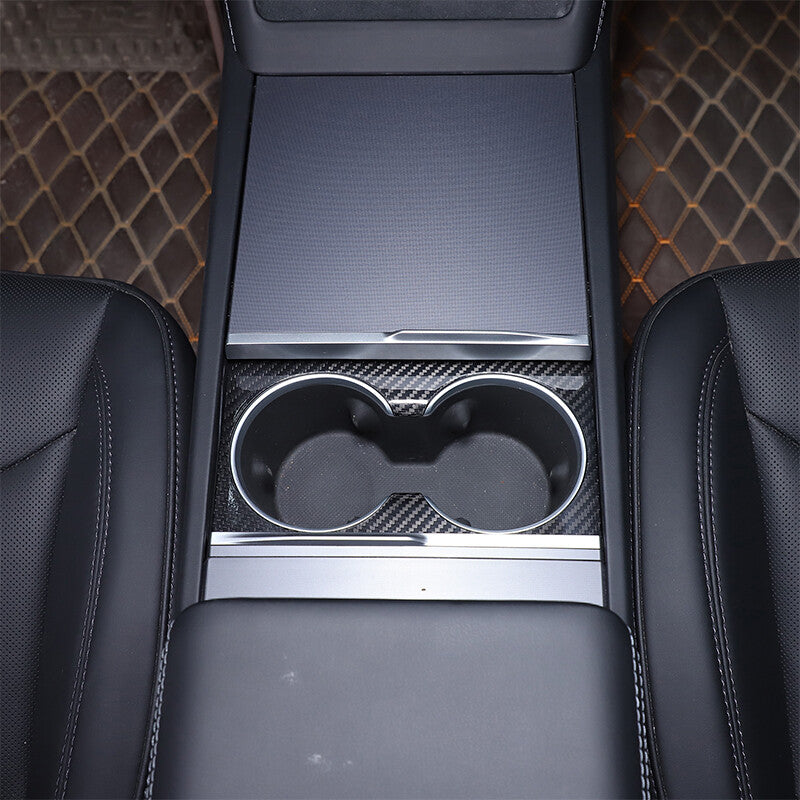 Real Carbon Fiber Center Water Cup Holder Panel Trim Cover For Tesla Model 3 23+ 6