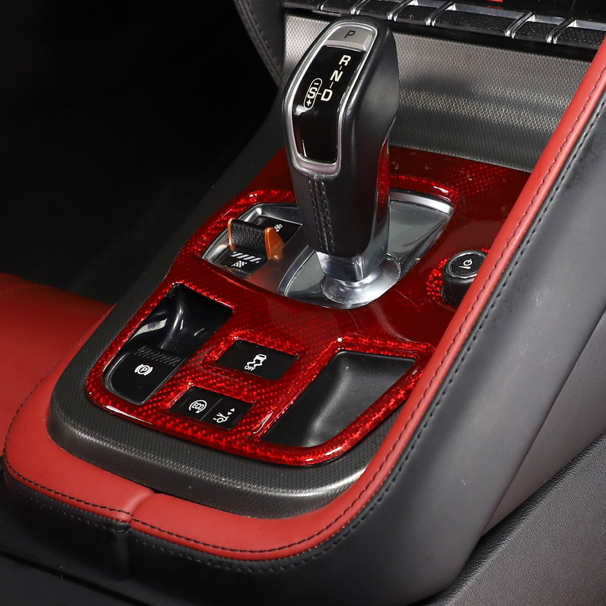 Red Carbon Fiber Center Console Gear Shift Cover Trim For 2013-22 Jaguar F-TYPE 8