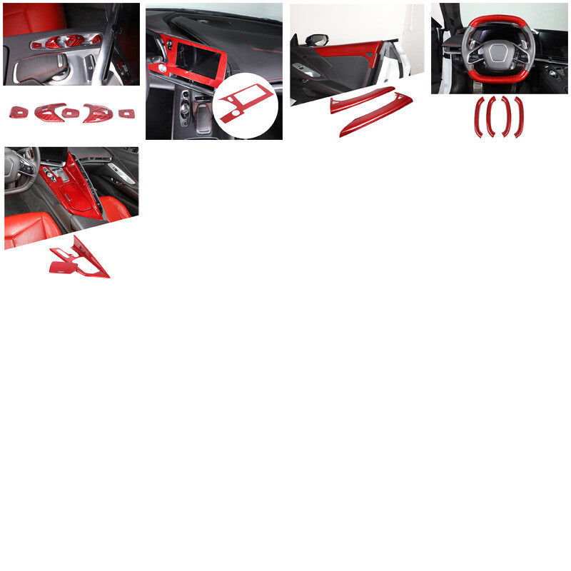 Red Real Carbon Fiber Full Interior Set Decor Trim Kit for Corvette C8 20-25 63