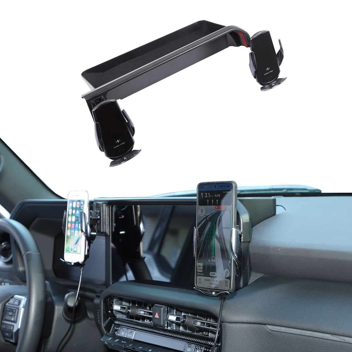 Wireless Charging Phone Holder Storage Box Tray For Toyota Prado LC250 2024+ 1