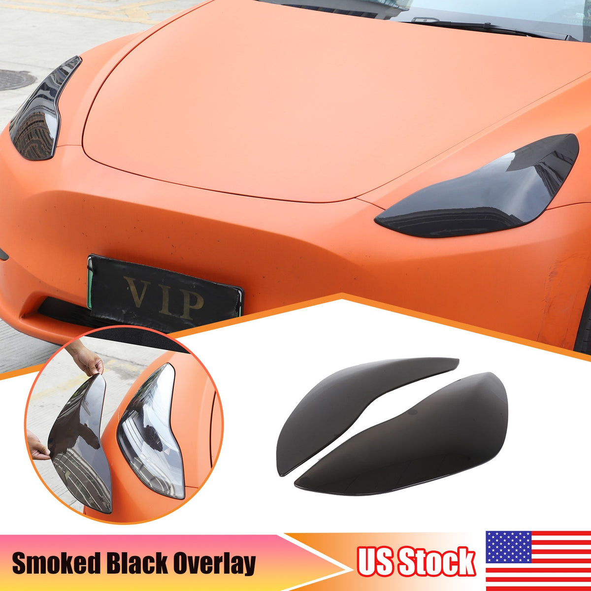 Transparent Gray Smoked Front Headlight Trim Cover For Tesla Model 3/Y 17-22 US 1